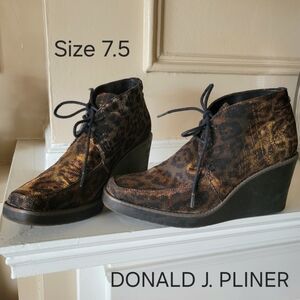 Donald J. Pliner Metallic Leopard Lace-up Wedge Bootie